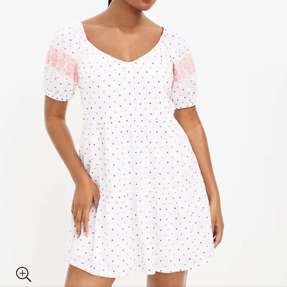 Loft Dot Dress Embroidered Tiered Swing Dress